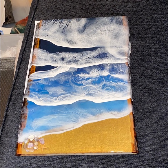Resin beach scene on wood